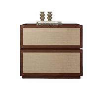 Table de Chevet avec Double tiroirs et Espace de Rangement, Design texturé en rotin, avec Bordure surélevée, idéale for l'organisation du Salon(Teak,Large)