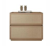 Table de Chevet avec Double tiroirs et Espace de Rangement, Design texturé en rotin, avec Bordure surélevée, idéale for l'organisation du Salon(Natural Wood,Large)