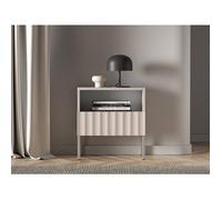 Selsey Derriva - Table de Chevet - Table d'appoint - 50 cm - avec façades rainurées - Push to Open - Tiroir - Étagère Debout - Pieds en métal - Beige Clair