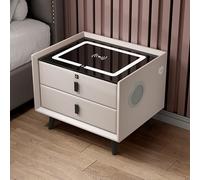 Table de chevet avec haut-parleur Bluetooth et verrouillage d'empreintes digitales, table de chevet LED intelligente pour chambre à coucher, armoire latérale avec tiroirs, panneau en verre trempé