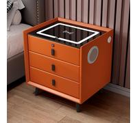 Table de chevet avec haut-parleur Bluetooth et verrouillage d'empreintes digitales, table de chevet LED intelligente pour chambre à coucher, armoire latérale avec tiroirs, panneau en verre trempé