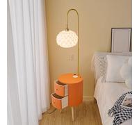 Table De Chevet avec Lampadaire, Éclairage 3 Couleurs, Lampe De Lecture Industrielle sur Pied avec 2 Tiroirs, Hauteur Réglable, Table D'appoint Multifonction Salon(White)