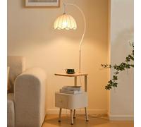 Table De Chevet avec Lampadaire, Lampe D'appoint De Canapé À 3 Niveaux avec Tiroirs, Hauteur Et Angle Librement Réglables, Table D'appoint De Chambre Multifonction(White)