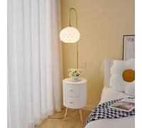 Table De Chevet avec Lampadaire, Table D'appoint avec Lumière Réglable À 3 Couleurs, Le Mât De La Lampe Peut Pivoter À 360°, Lampe D'appoint De Canapé avec 2 Tiroirs(Orange)