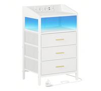 Table de chevet avec lumières LED et station de charge, table d'appoint avec 3 tiroirs et étagères en tissu, avec ports et prises USB, pour chambre à coucher, salon, blanc À propos de cet article 1.[T