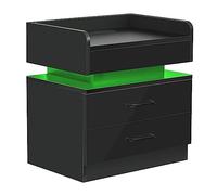 Table de chevet avec lumières LED Table d'appoint en MDF Ports USB Tiroirs de contrôle à distance Armoire commode pour la maison Table d'appoint