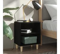 Table de Chevet avec Pieds en Bois Massif Armoire de Lit Chambre Noir vidaXL