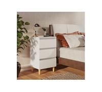 Table de chevet avec pieds en bois solide Blanc 40x35x69 cm Blanc G