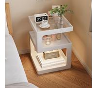 Table de Chevet avec Plateau en Verre Trempé, Double Tiroir, Table D'Appoint Moderne pour Chambre à Coucher, Canapé, Salon, Cadre en Bois Massif