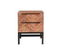 Table de chevet avec rangements 2 tiroirs à motifs chevrons en bois massif et métal noir STICK