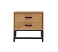 Table de chevet avec rangements 2 tiroirs finition bois clair chêne et métal noir LOVATO