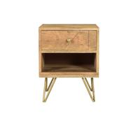 Table de chevet avec rangements bois manguier massif gravé et métal doré L40 cm LINIUM - L40xP35xH50