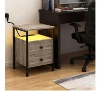 Table de Chevet avec Station de Charge et LED VIVOLILV,Table d'Appoint avec 2 Tiroirs, Table de Nuit Industriel,40x40x61cm