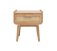 Table de chevet avec tiroir en bois clair frêne et cannage rotin ATHÈNE