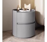 Table de chevet avec tiroir et étagère - Table d'appoint moderne en bois pour chambre à coucher ou salon - Design rond - Gris - 40 x 40 x 50 cm