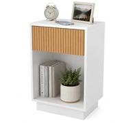 Table de chevet avec tiroir et grande étagère ouverte, 40 x 30 x 60 cm, pour chambre à coucher, table d'appoint peu encombrante, pour les petites pièces, le salon et la chambre à coucher, blanc