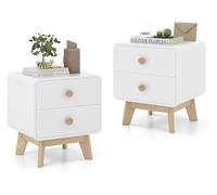Table De Chevet Avec Tiroir Table de chevet avec 2 tiroirs, tables modernes du milieu siècle jolis boutons ronds, table d'appoint en bois massif(White)