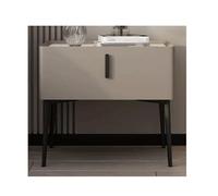 Table de chevet avec tiroir, table de chevet en bois massif, meuble de chambre à coucher moderne avec dalle de roche et finition en cuir microfibre