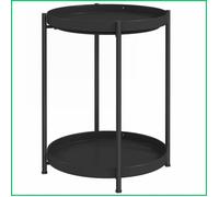 Table de Chevet Basse - HOMCOM - Ronde, 2 Étagères, Acier - Noir