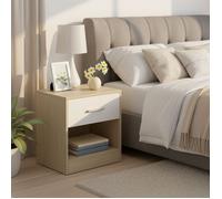 Table de chevet - Beige Naturel - Tiroir - Compartiment Ouvert - Style Moderne