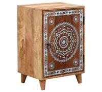 Table de chevet Binar en manguier sculpté, brun et turquoise, 68 cm | Binar anime le brun du manguier d’une touche turquoise : un chevet de 50 cm de large, entre bohème et vintage nordique chic.