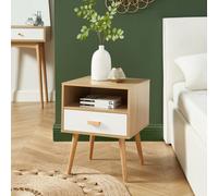 Table de chevet blanc et effet bois et chêne 1 tiroir 40cm