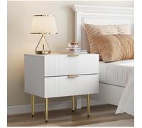 Table de chevet blanche 2 tiroirs 53 x 41 5 x 52 5 cm façade rainurée pieds en métal