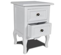 Table de chevet blanche avec 2 tiroirs en bois peint pour chambre à coucher, faite à la main, robuste et élégant, parfait pour ranger vos petits objets et garder l'ordre.