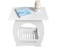 Table de Chevet Blanche avec Panier de Rangement, Table d'appoint pour Petits espaces, Table de Chevet Blanche à Deux Niveaux, Tables Basses Fines, Table de canapé pour Salon, Chambre, Salle de Bain