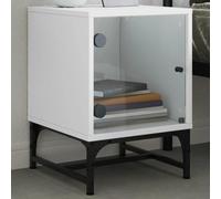 Table de chevet blanche avec portes en verre, 35 x 37 x 50 cm, en plastique à base de bois durable, offre un espace de rangement pour les petites choses, un plateau solide et une table de rangement
