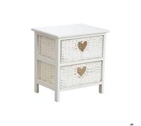 Table de chevet blanche en medium et corde 2 tiroirs - Essentiel - Meuble de chambre