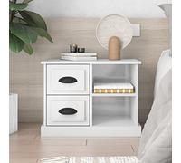 Table de chevet blanche haute brillance 60x35,5x45 cm avec 2 tiroirs et 2 compartiments, fabriquée en plastique à base de bois durable résistant à l'humidité, idéale pour ranger de petites choses