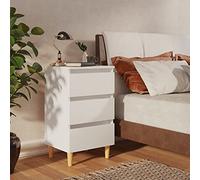 Table de Chevet Blanche Moderne, 3 Tiroirs de Rangement, Pieds en Eucalyptus Massif, Style Scandinave, Commode Chambre Pratique, Meuble de Rangement Élégant, Blanc, Dimensions 40 x 35 x 69 cm