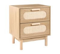 Table de Chevet Boho Panneau à Particules de Bois Façade en Rotin à 2 Tiroirs Ma