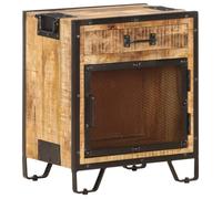 Table de chevet - Bois de manguier massif - 43x30x51 cm - 1 tiroir - Style industriel - Marron et noir