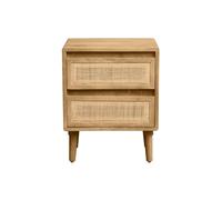 Table de chevet en bois manguier massif et cannage rotin avec rangements 2 tiroirs ACANGE