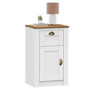 Table de chevet BOLTON table de nuit avec 1 tiroir et 1 porte, style classique, en pin massif lasuré blanc et brun
