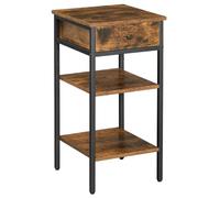 Table de chevet bout de canapé 35 x 35 x 70 cm table d’appoint table de nuit haute avec tiroir et 2 étagères de rangement peu encombrante style industriel marron rustique et noir 12_0007617