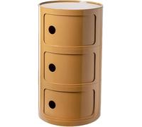 Table de Chevet Buffet Vertical Rond avec tiroirs, Armoire de Rangement en Plastique 2/3/4 Couches avec Porte coulissante, Coiffeuse empilable et assemblée(Teeth Yellow,3Tier)