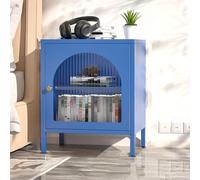 Table de chevet cannelée du milieu du siècle avec porte simple, vitrine en acier avec verre trempé, rangement multifonction avec étagères réglables pour chambre à coucher