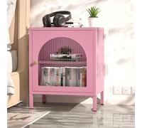 Table de chevet cannelée du milieu du siècle avec porte simple, vitrine en acier avec verre trempé, rangement multifonction avec étagères réglables pour chambre à coucher