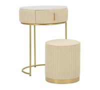 Table de Chevet avec Pouf "Pok" 70cm Crème & Or