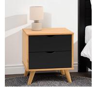 IDIMEX Table de chevet Colima – Bois massif noir – 2 tiroirs – sur pieds