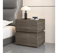 Table de chevet compacte marron foncé avec 2 tiroirs - Table d'appoint élégante pour chambre à coucher, bacs de rangement en tissu pour placard, entrée et dortoir universitaire