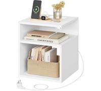 Table de chevet connectée blanche - EUGAD - 2 prises AC - 1 port USB - 1 port Type-C - 2 compartiments ouverts