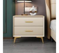 Table de chevet contemporaine avec 2 tiroirs, finition simili cuir, construction en bois massif pour chambre à coucher