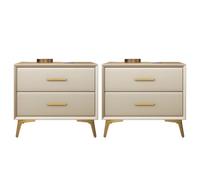 Table de chevet contemporaine avec 2 tiroirs, finition simili cuir, construction en bois massif pour chambre à coucher