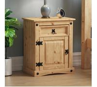 Table de chevet Corona en pin massif avec 1 tiroir et 1 porte, finition cirée