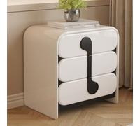 Table de Chevet crème Moderne à 3 tiroirs,Table d'appoint Laque Brillante avec poignée Note Musicale,Meuble en Bois Massif pour Chambre à Coucher et Salon