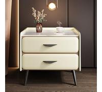 Table de Chevet de Luxe Moderne avec Plateau en Faux marbre et Finition en Cuir PU Table de Chevet Minimaliste avec Armoire de Rangement à 2 tiroirs pour décor de Salon à Bande 16x16x20in Ta